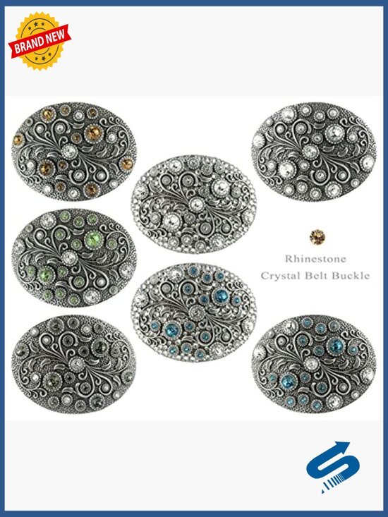 Rhinestone Crystal Oval Floral Belt Buckle Antique Brass Engraved main image 5